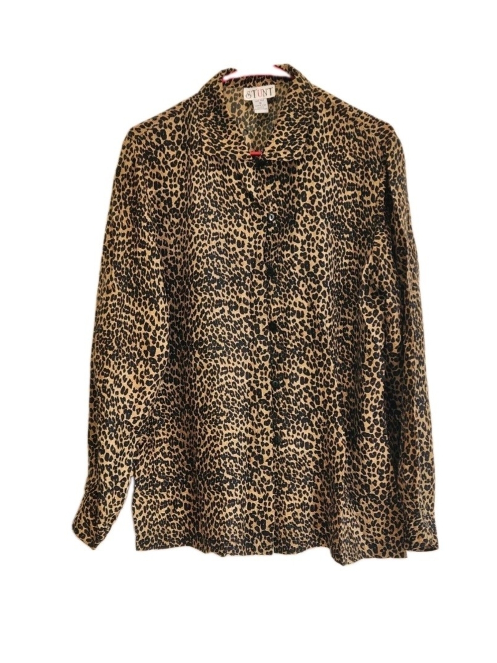 Vintage 100% Silk Leopard Print Collared Blouse Size Small S Stunt